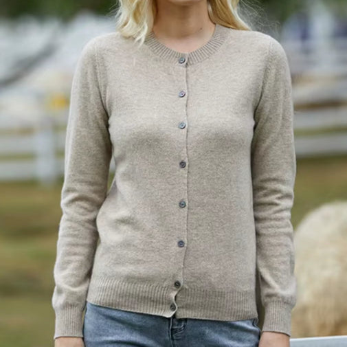 Women's 100% Merino Wool Cardigan - Warm Knitted Cashmere Blend Sweater for Autumn and Winter