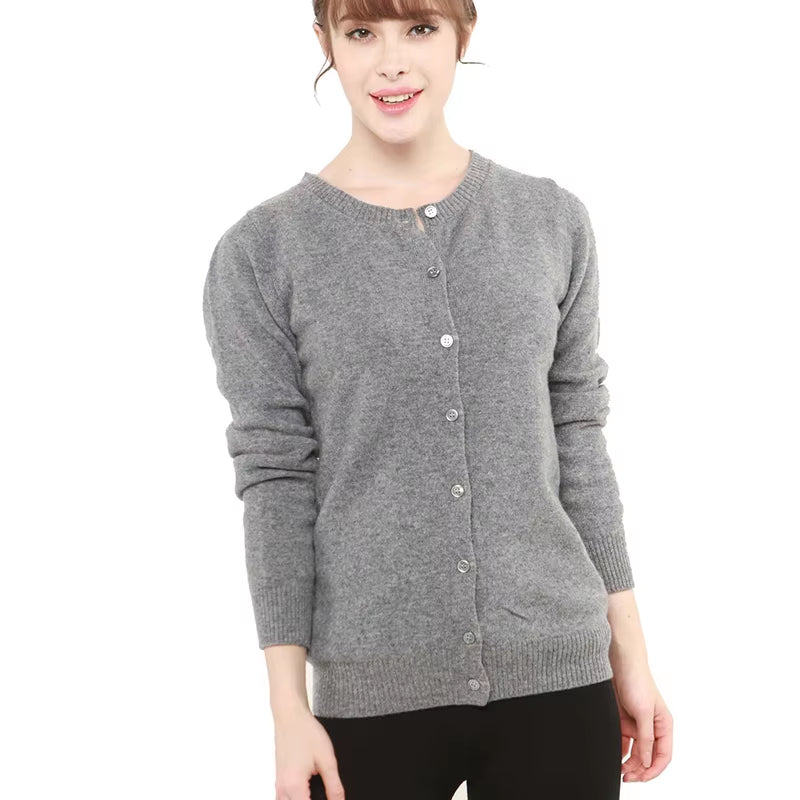 Women's 100% Merino Wool Cardigan - Warm Knitted Cashmere Blend Sweater for Autumn and Winter