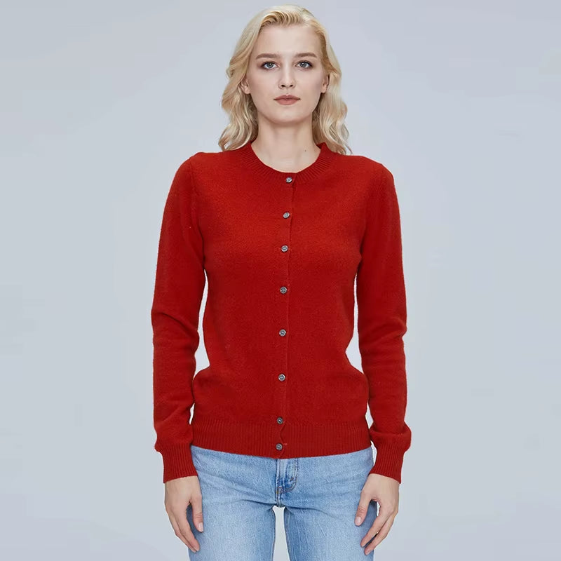 Women's 100% Merino Wool Cardigan - Warm Knitted Cashmere Blend Sweater for Autumn and Winter