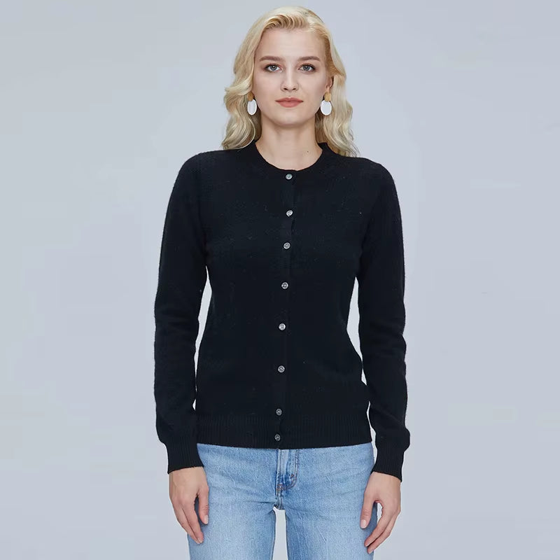 Women's 100% Merino Wool Cardigan - Warm Knitted Cashmere Blend Sweater for Autumn and Winter