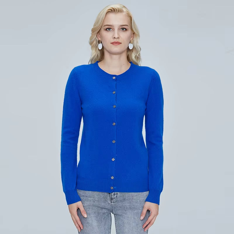 Women's 100% Merino Wool Cardigan - Warm Knitted Cashmere Blend Sweater for Autumn and Winter