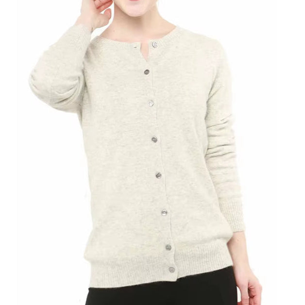 Women's 100% Merino Wool Cardigan - Warm Knitted Cashmere Blend Sweater for Autumn and Winter