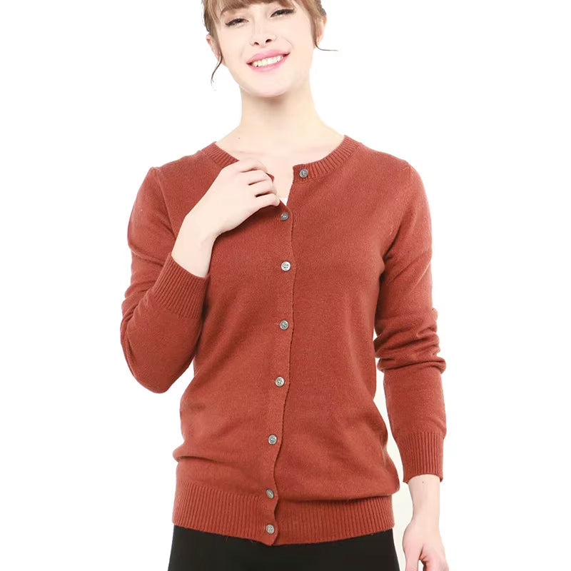 Women's 100% Merino Wool Cardigan - Warm Knitted Cashmere Blend Sweater for Autumn and Winter