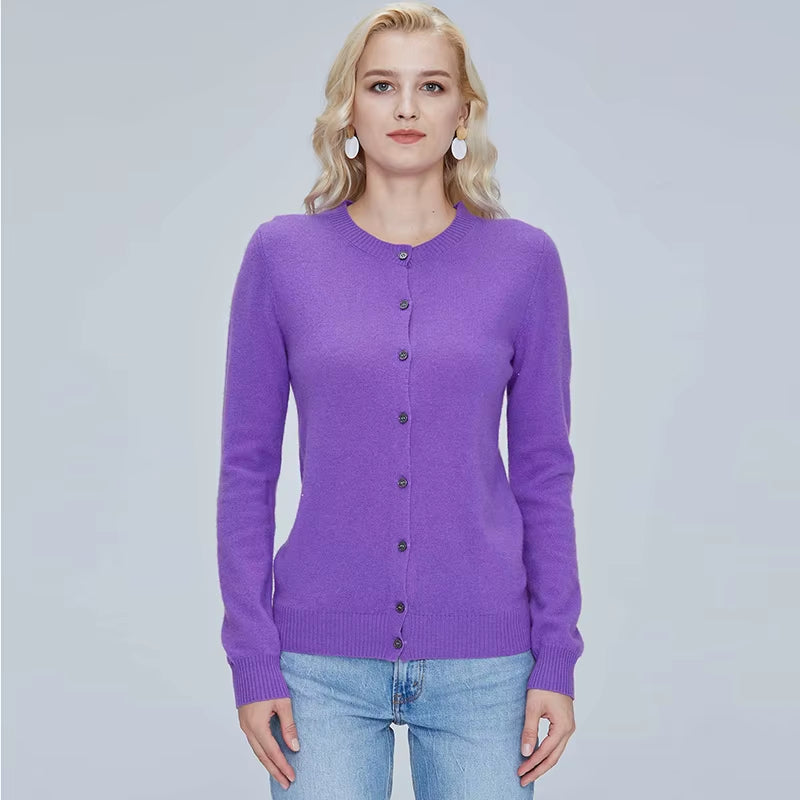 Women's 100% Merino Wool Cardigan - Warm Knitted Cashmere Blend Sweater for Autumn and Winter