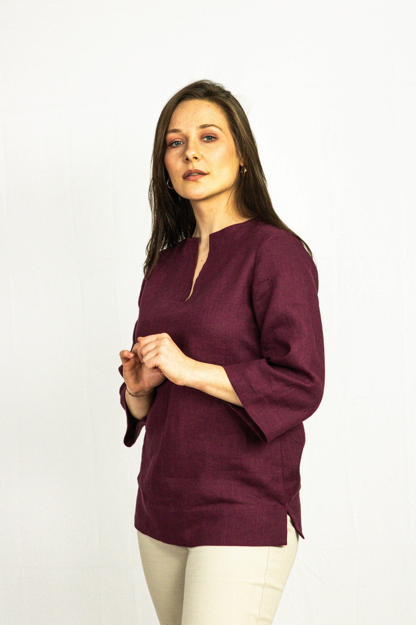 Blus 100 % linne "plommon"