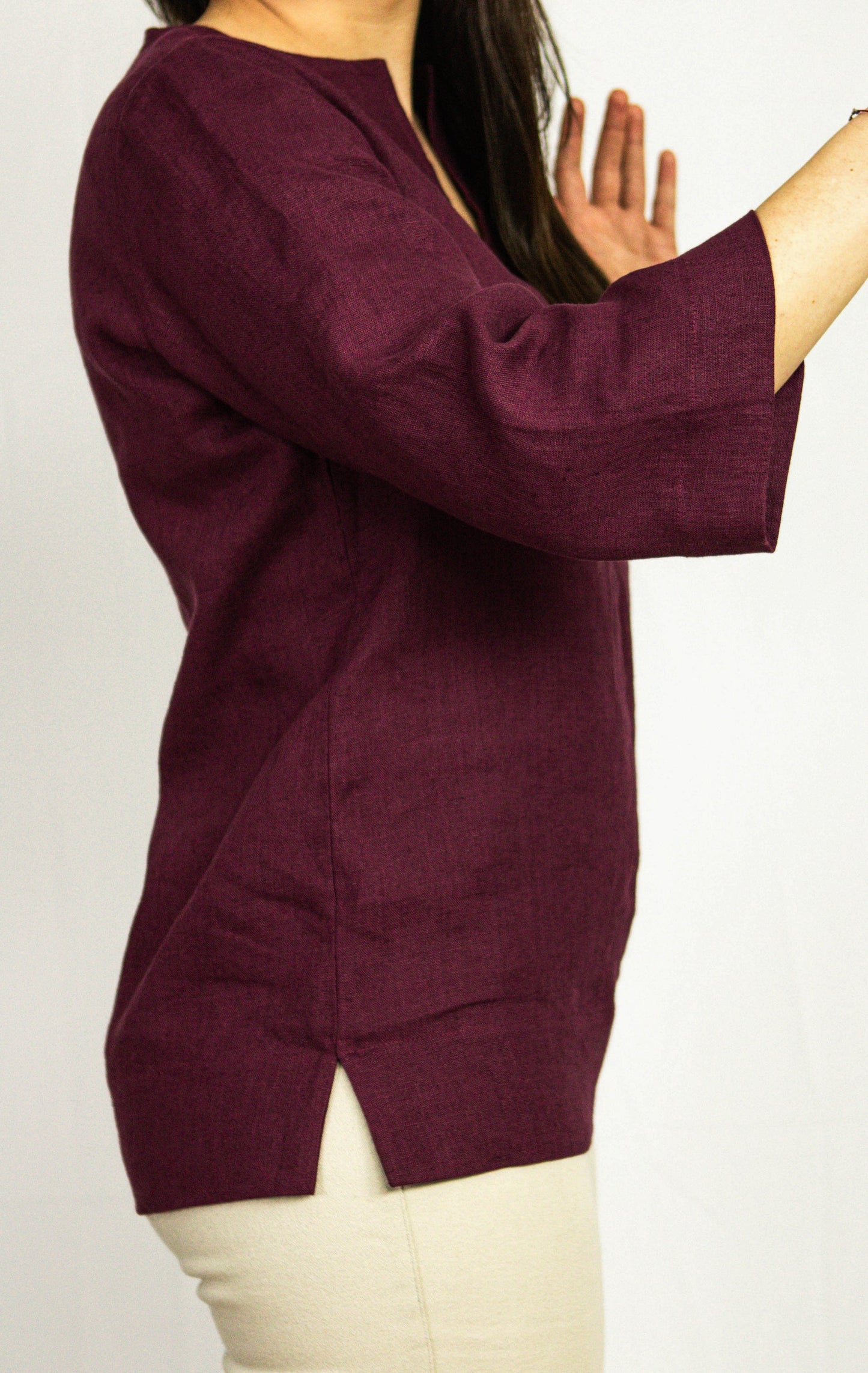 Blus 100 % linne "plommon"