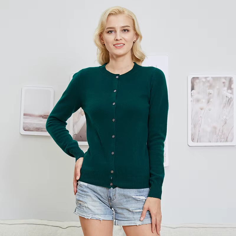 Women's 100% Merino Wool Cardigan - Warm Knitted Cashmere Blend Sweater for Autumn and Winter