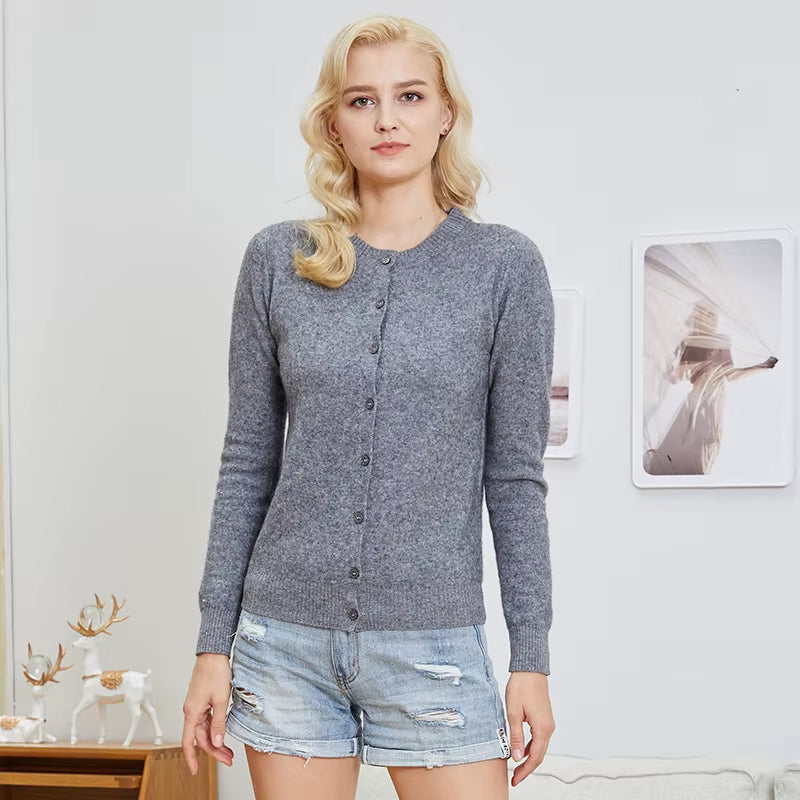 Women's 100% Merino Wool Cardigan - Warm Knitted Cashmere Blend Sweater for Autumn and Winter