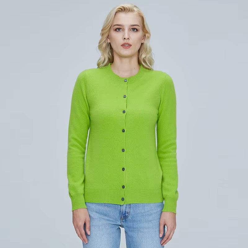 Women's 100% Merino Wool Cardigan - Warm Knitted Cashmere Blend Sweater for Autumn and Winter