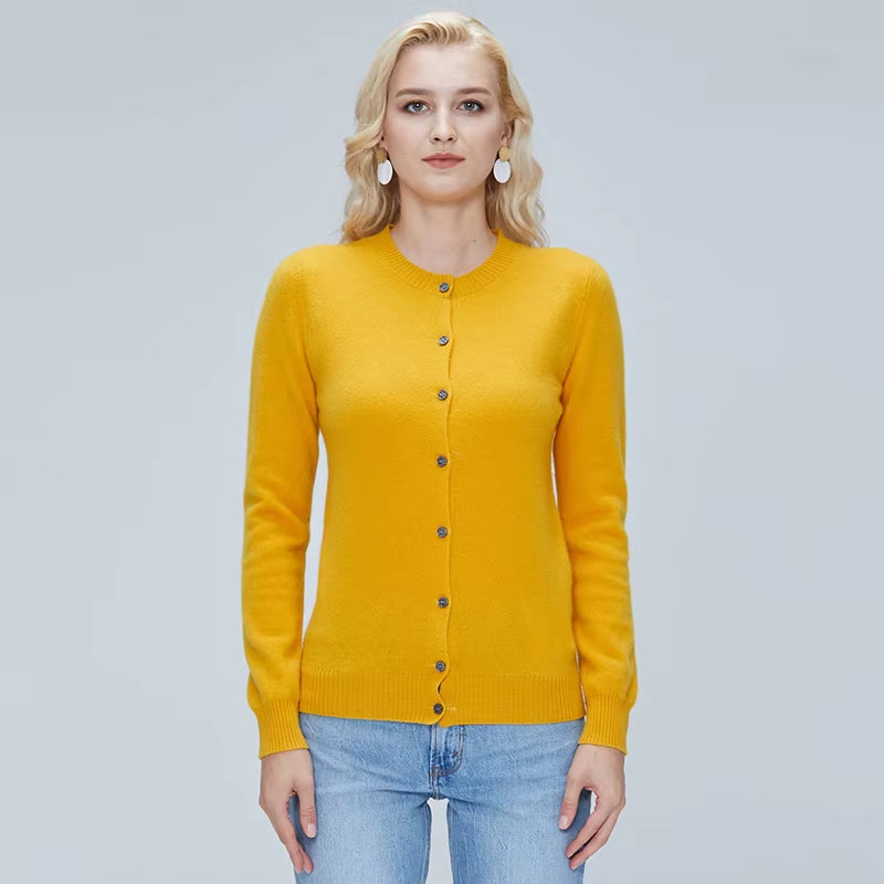 Women's 100% Merino Wool Cardigan - Warm Knitted Cashmere Blend Sweater for Autumn and Winter
