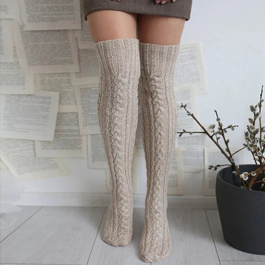2025 New Casual Knitted Thigh High Socks Stockings Women Winter Home Thick Warm Over Knee Stockings Socks Female Christmas Gift
