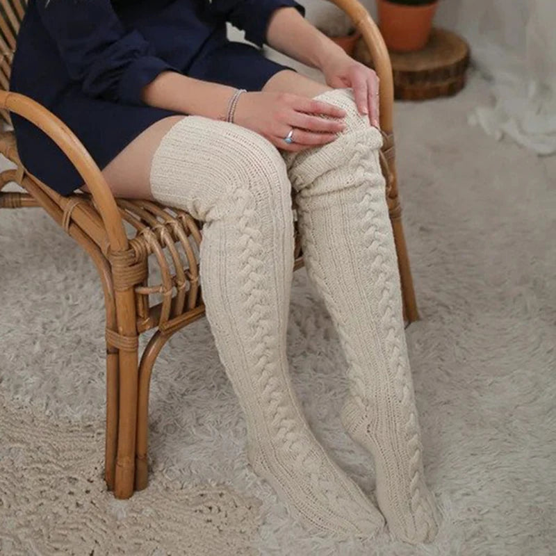 2025 New Casual Knitted Thigh High Socks Stockings Women Winter Home Thick Warm Over Knee Stockings Socks Female Christmas Gift
